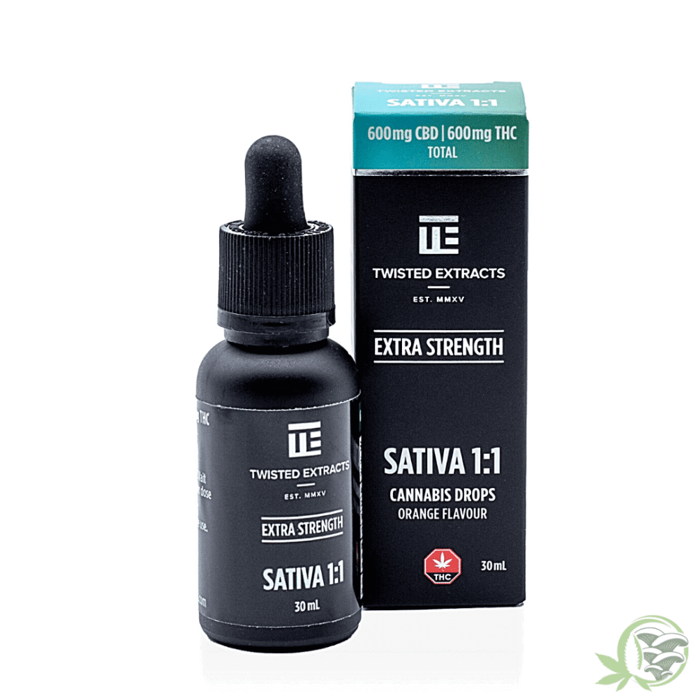 twisted extracts extra strength sativa 1:1 orange flavoured cannabis drops