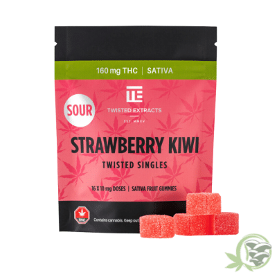 THC Fruit Gummies called Sour Twisted Singles by Twisted Extracts